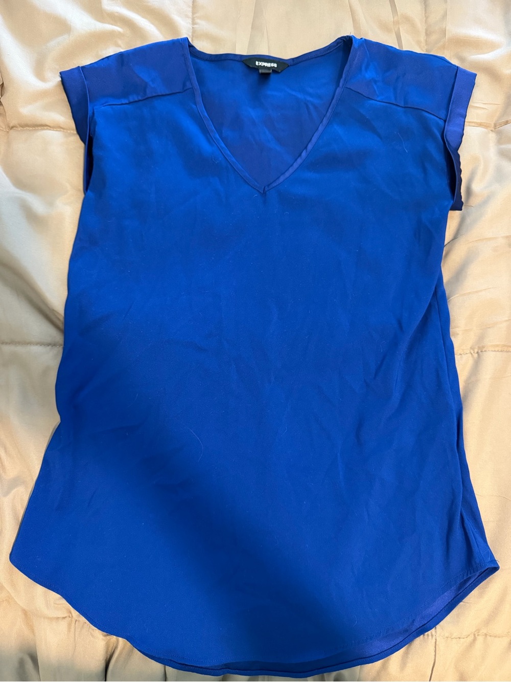 Express Royal Blue V-Neck Cap Sleeve Blouse